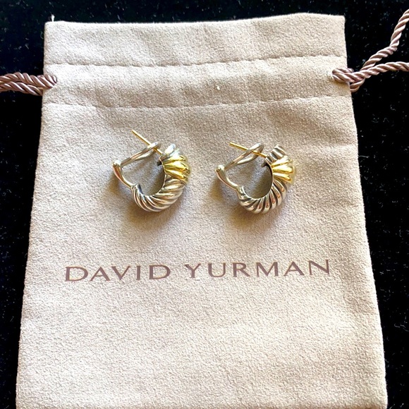 David Yurman Jewelry - David Yurman Silver and Gold Hoop Cable Earrings